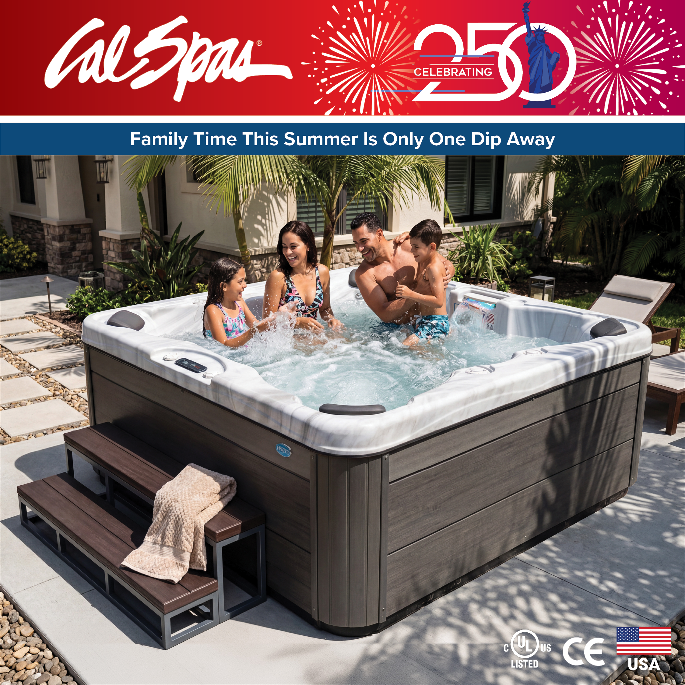 Calspas hot tub being used in a family setting - Sparks